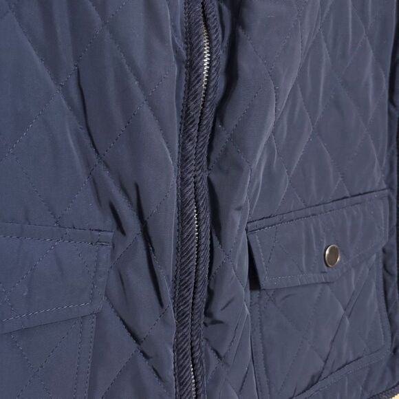 Talbots Women Navy Blue Quilted Zip Vest Corduroy Collar Petite Large - Picture 2 of 11